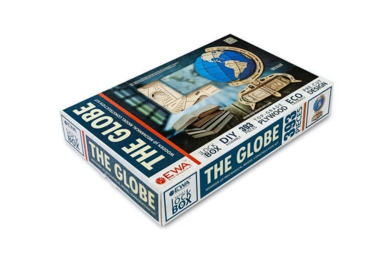 EWA Mechanical Globe 3D Wooden Puzzle with Secret Lockbox