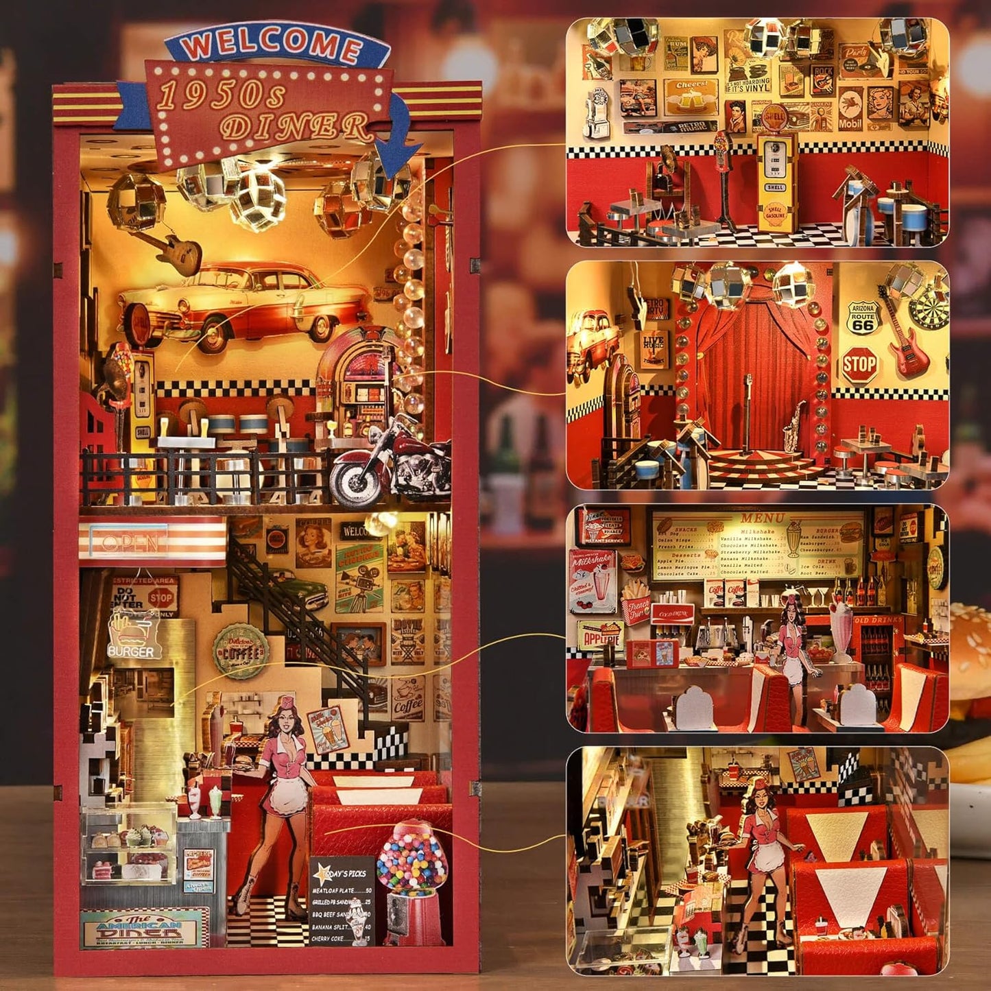 Fifijoy 1950s Diner — DIY Book Nook Kit with LED Light