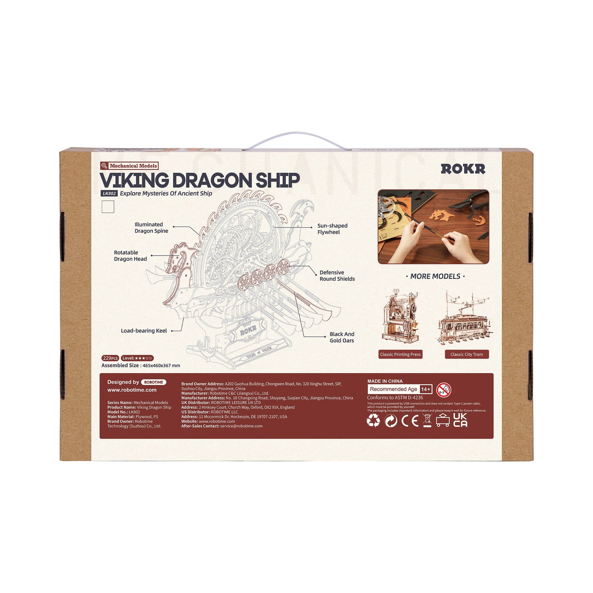 ROKR Viking Dragon Ship 3D Wooden Model