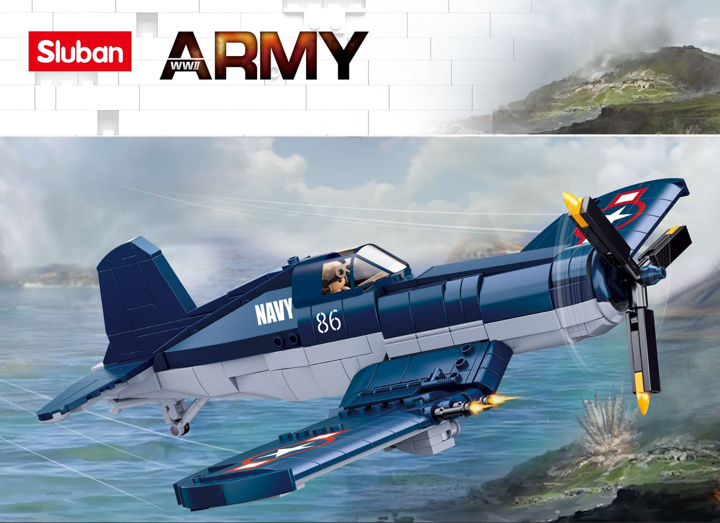 Sluban F4U Fighter Plane Building Brick Set