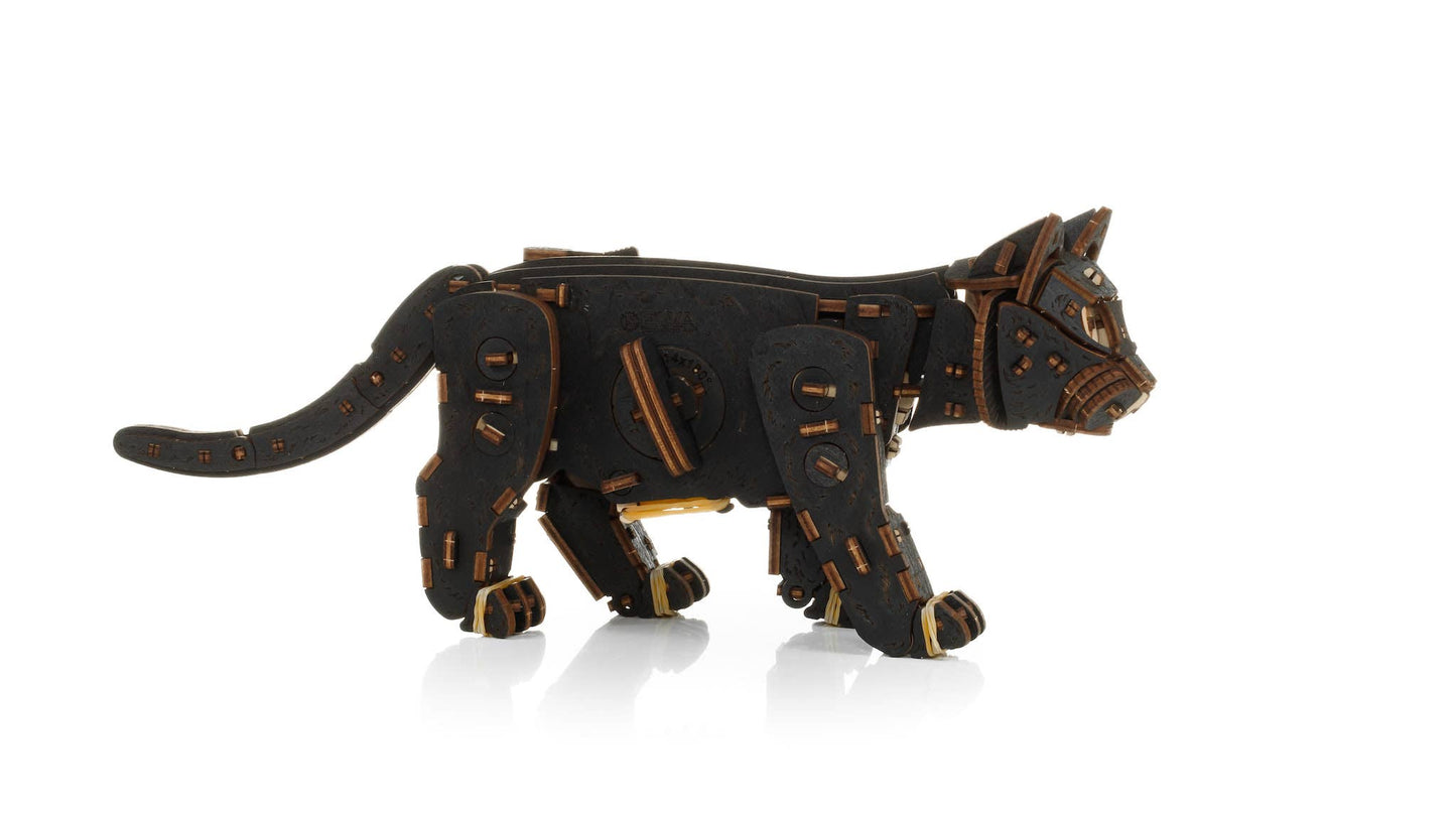 EWA Black Kitten Mechanical Wooden Kit with Spring Motor