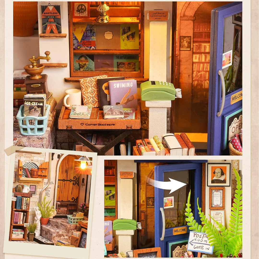 Rolife Corner Bookstore DIY Miniature House Kit