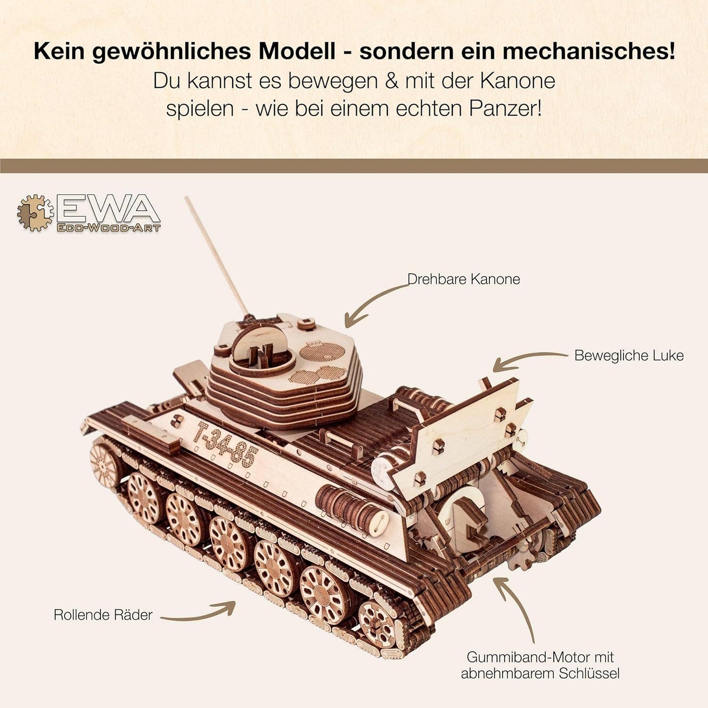 EWA T-34-85 Tank 3D Mechanical Wooden Puzzle