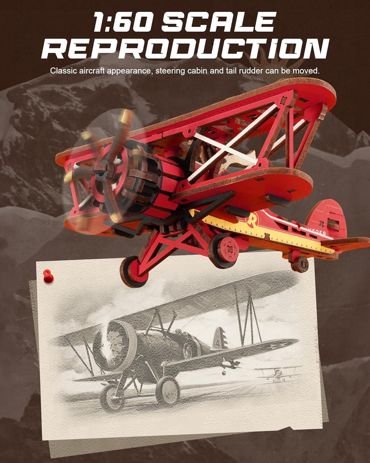 ROKR Gravity Swing Biplane 3D Wooden Puzzle