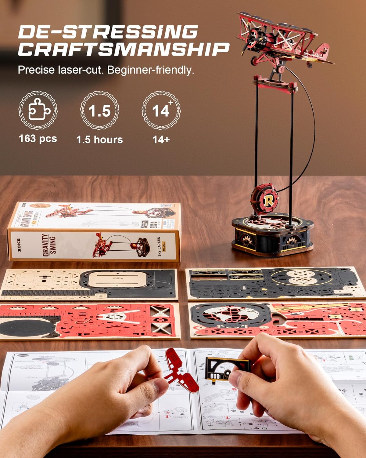 ROKR Gravity Swing Biplane 3D Wooden Puzzle