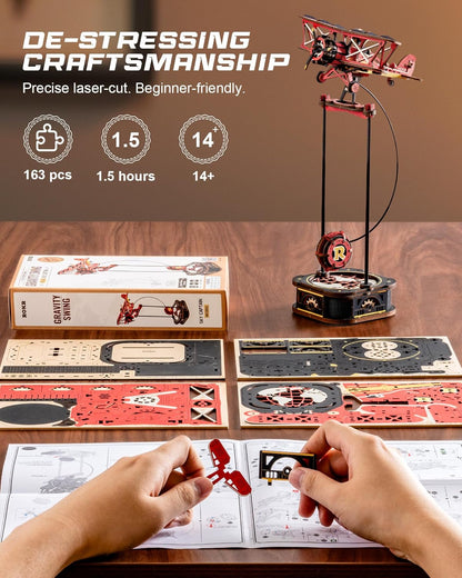 ROKR Gravity Swing Biplane 3D Wooden Puzzle