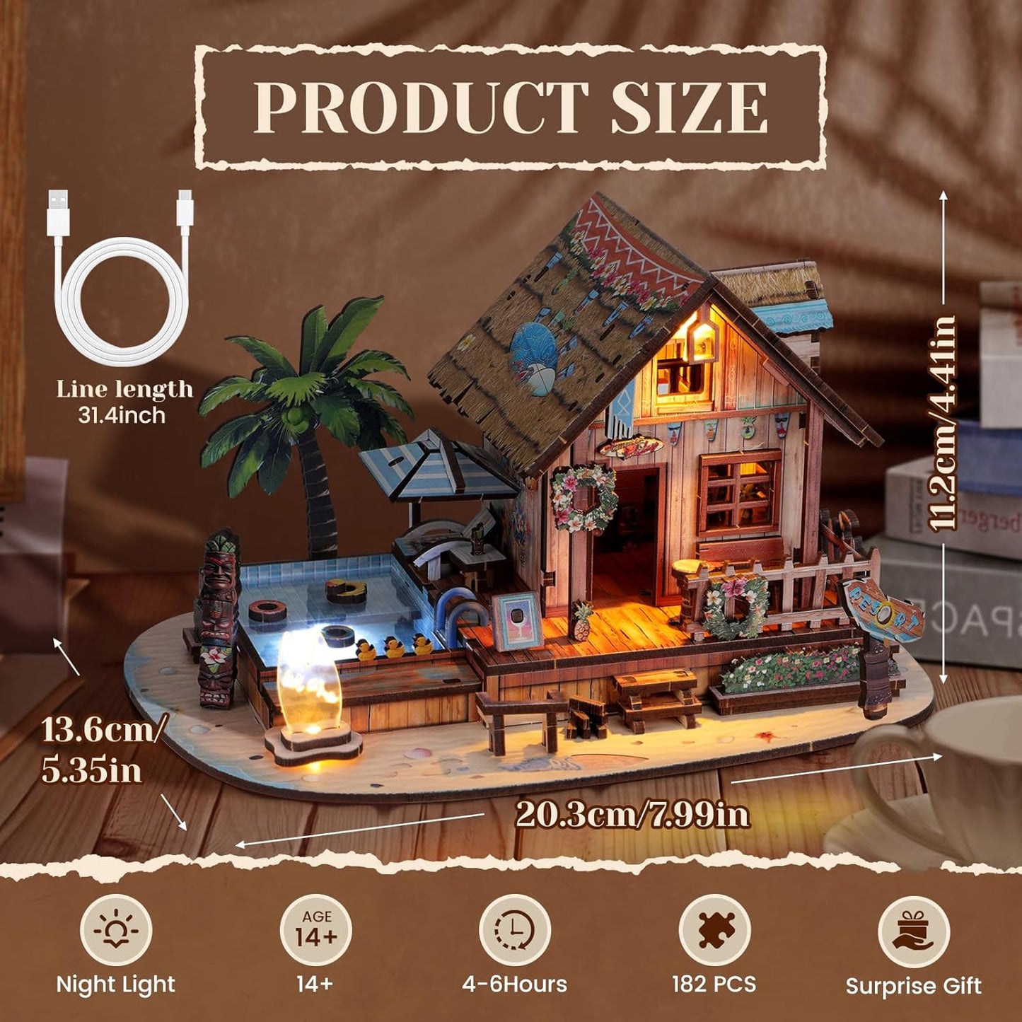 Hawaiian Vacation Beach House DIY Wooden Kit