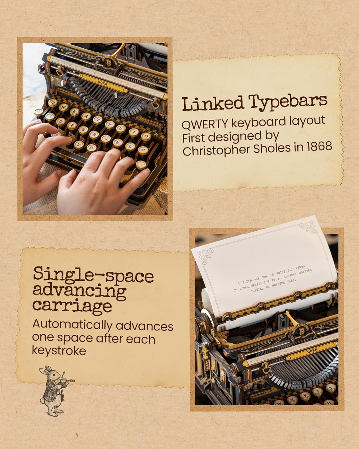 ROKR Mechanical Typewriter (Classic Version) Model Kit