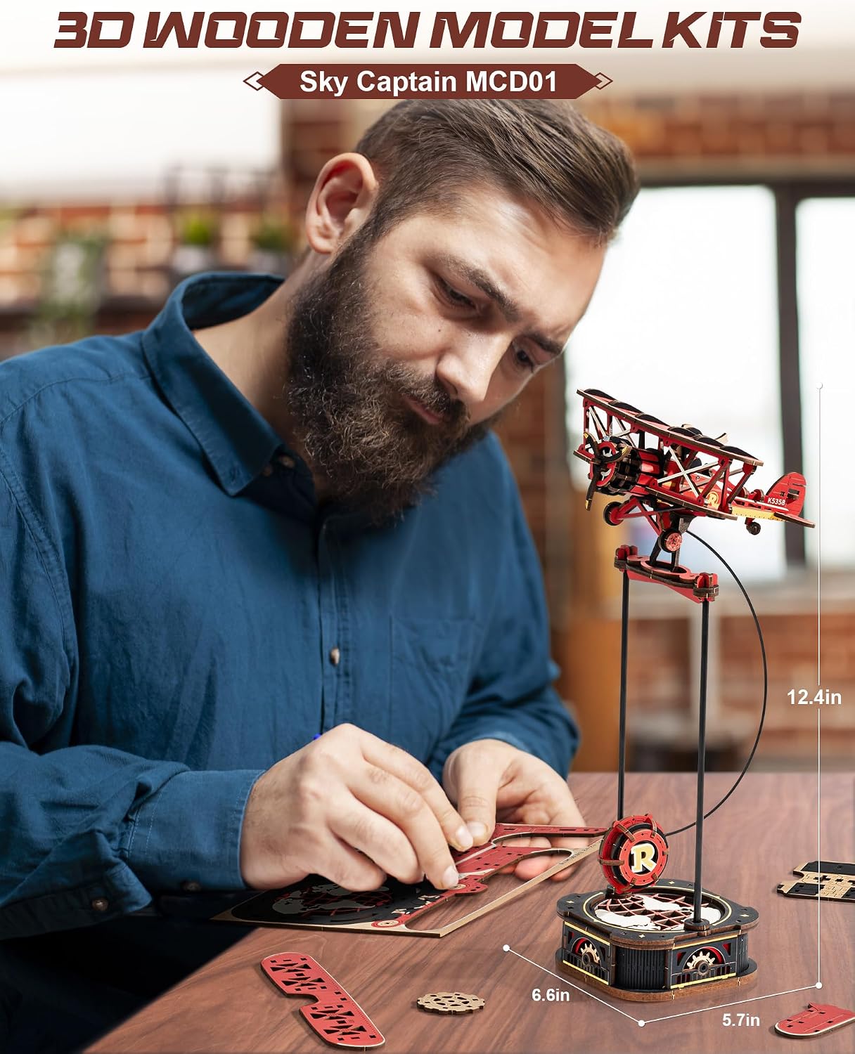 ROKR Gravity Swing Biplane 3D Wooden Puzzle
