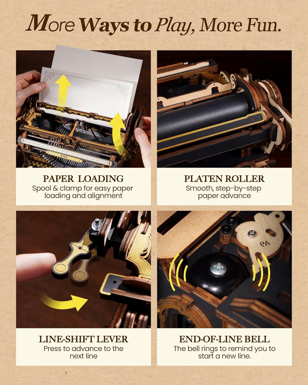 ROKR Mechanical Typewriter (Classic Version) Model Kit