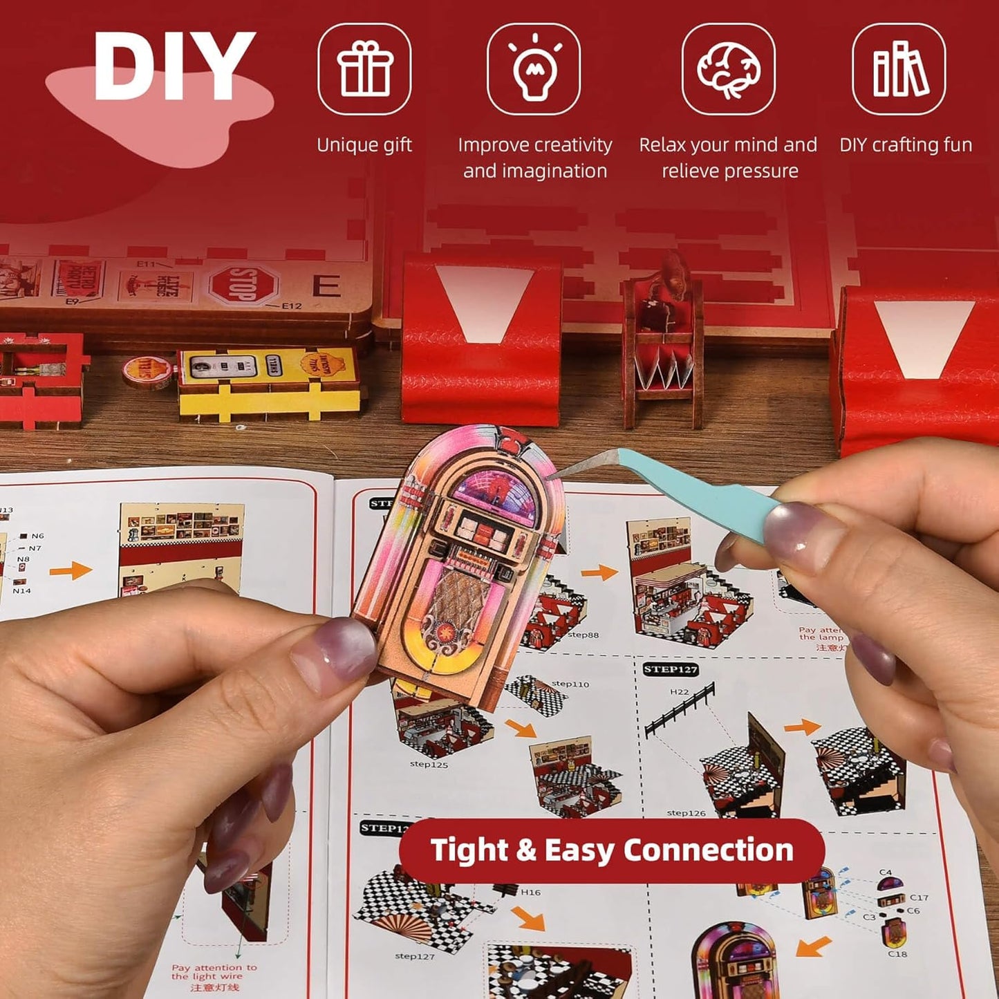 Fifijoy 1950s Diner — DIY Book Nook Kit with LED Light
