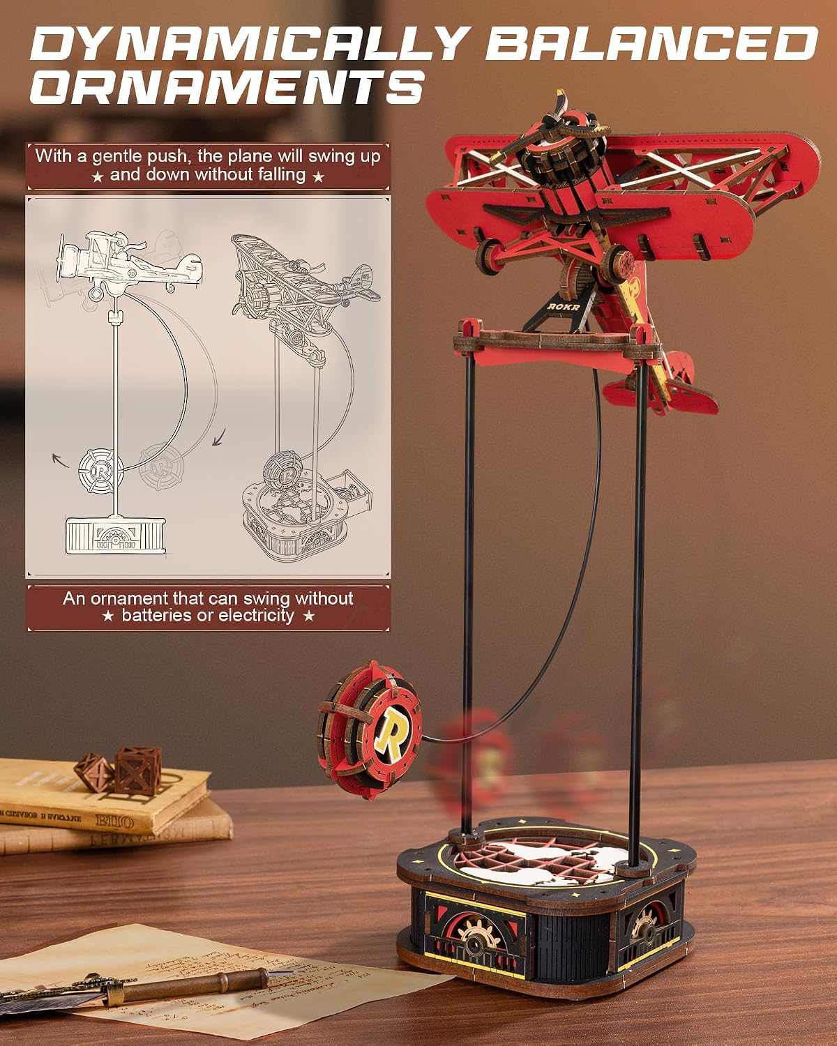 ROKR Gravity Swing Biplane 3D Wooden Puzzle