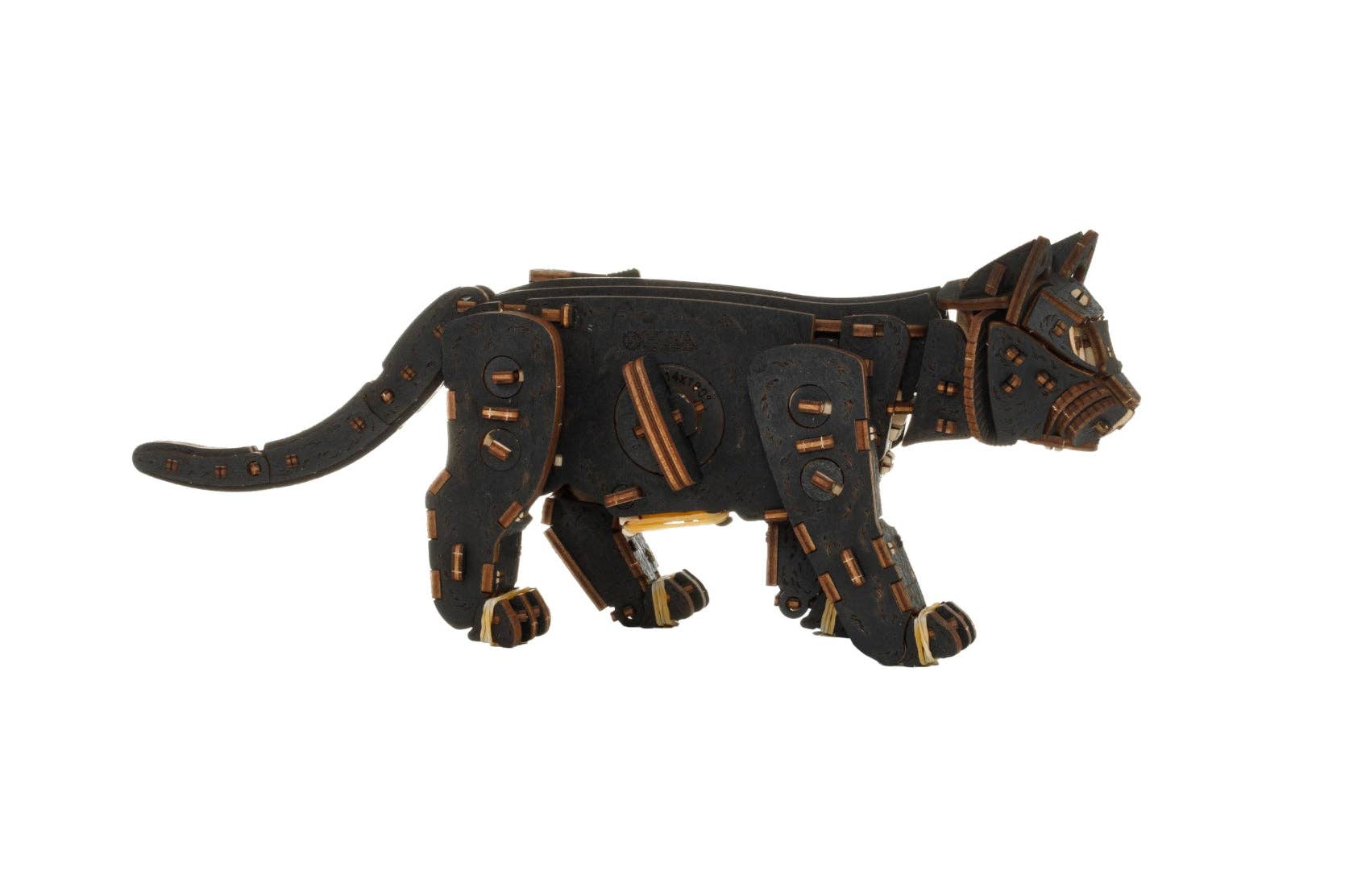 EWA Black Kitten Mechanical Wooden Kit with Spring Motor