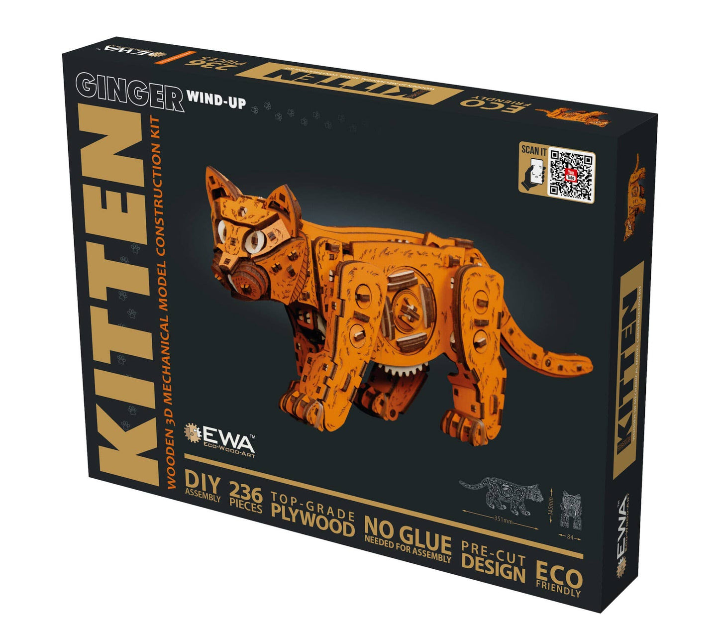 EWA Ginger Kitten Mechanical Wooden Kit with Spring Motor