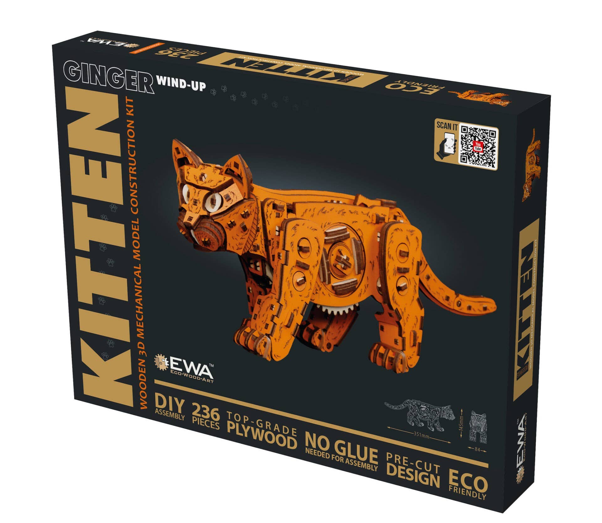 EWA Ginger Kitten Mechanical Wooden Kit with Spring Motor