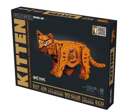 EWA Ginger Kitten Mechanical Wooden Kit with Spring Motor