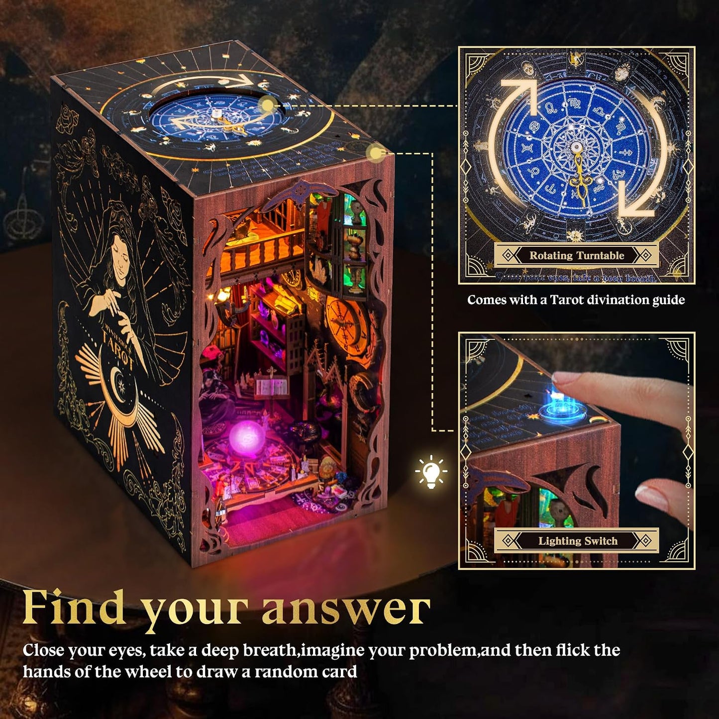 Mysterious Tarot — DIY Book Nook Kit with LED Light & Dust Cover