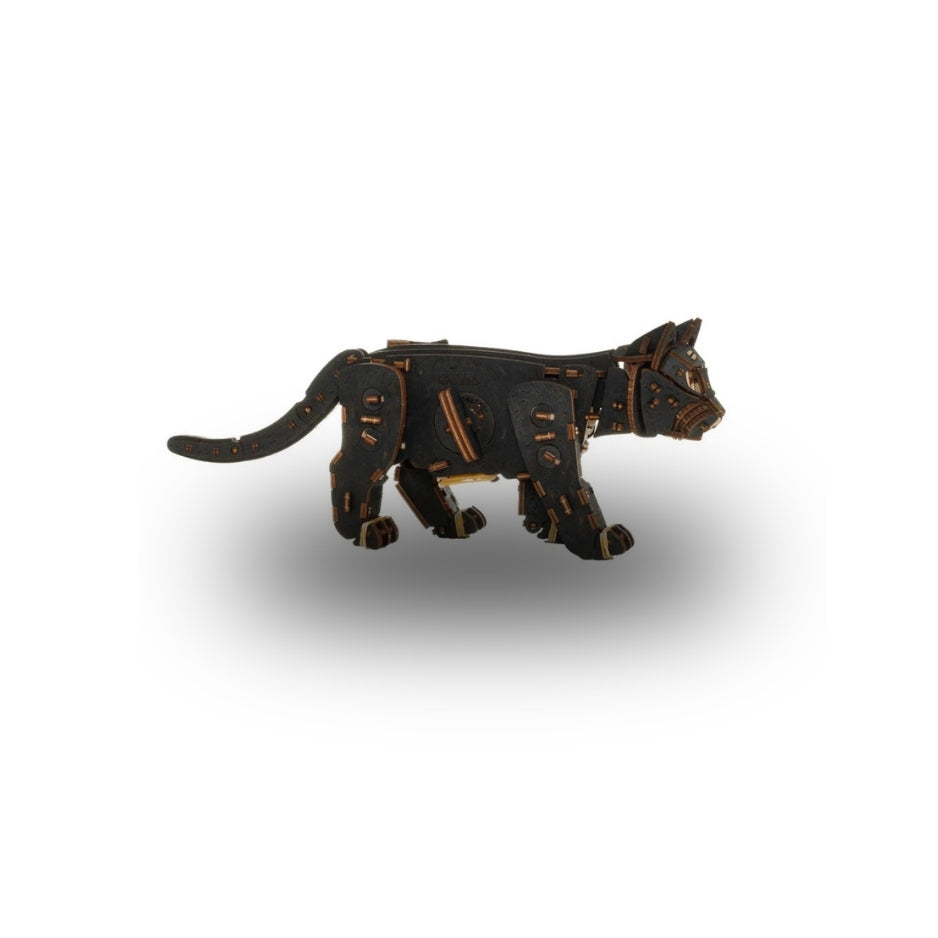 EWA Black Kitten Mechanical Wooden Kit with Spring Motor