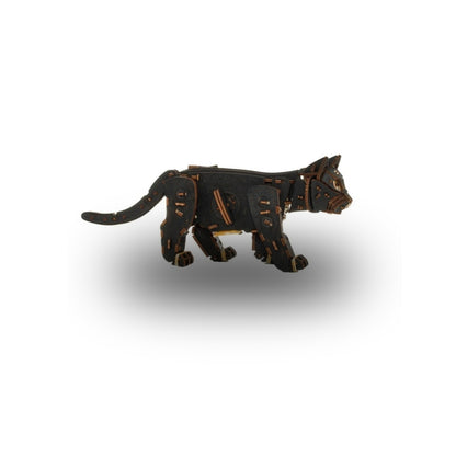 EWA Black Kitten Mechanical Wooden Kit with Spring Motor