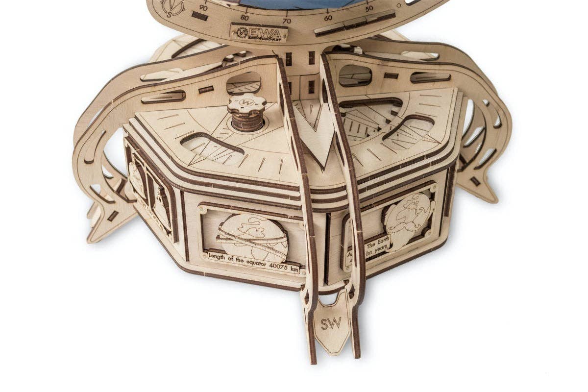 EWA Mechanical Globe 3D Wooden Puzzle with Secret Lockbox