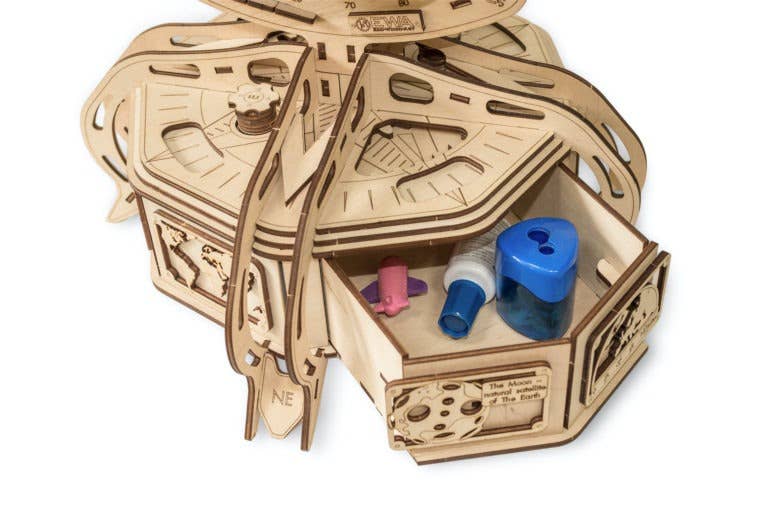 EWA Mechanical Globe 3D Wooden Puzzle with Secret Lockbox