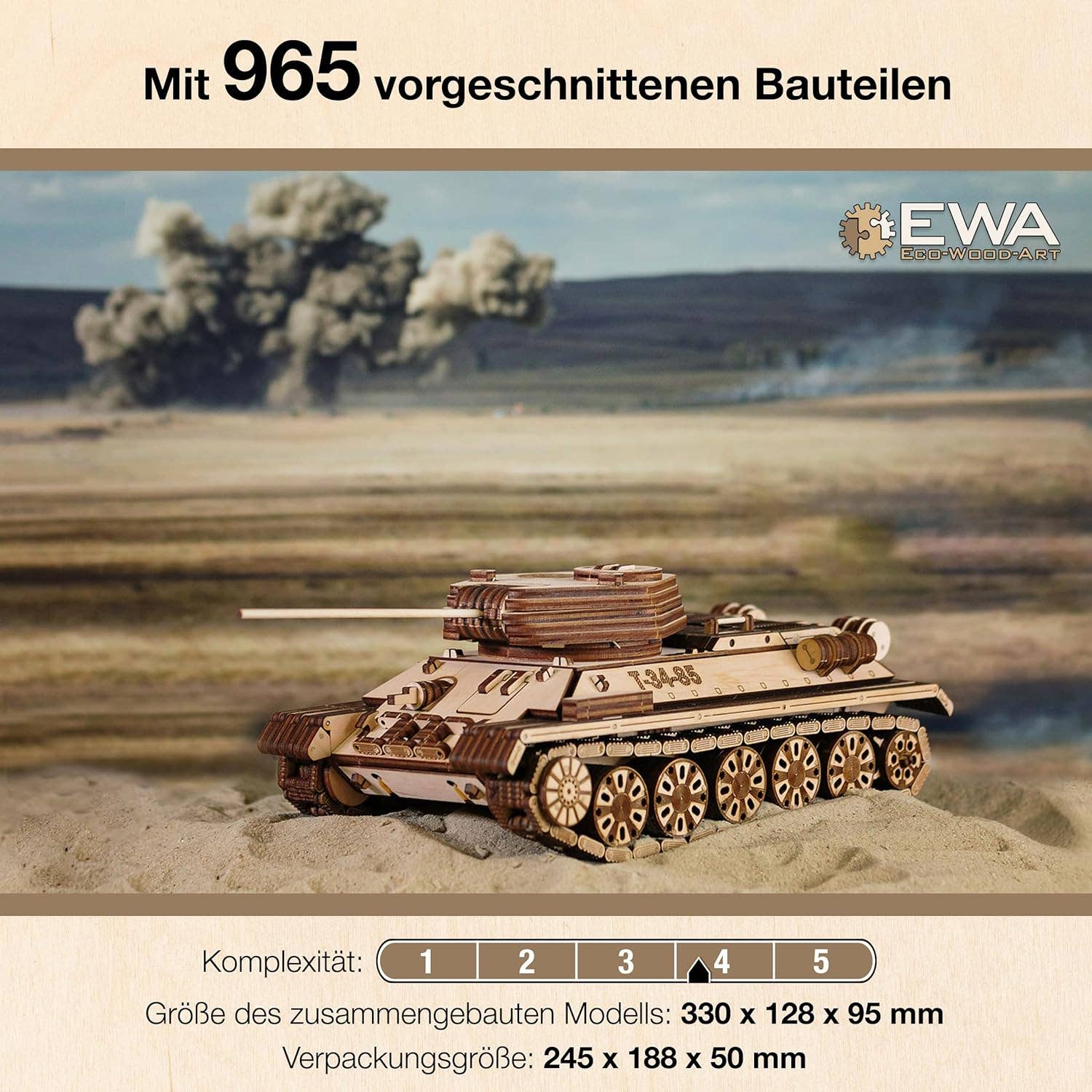 EWA T-34-85 Tank 3D Mechanical Wooden Puzzle