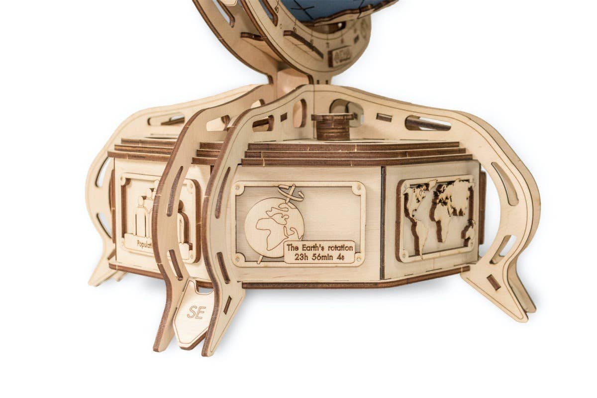 EWA Mechanical Globe 3D Wooden Puzzle with Secret Lockbox