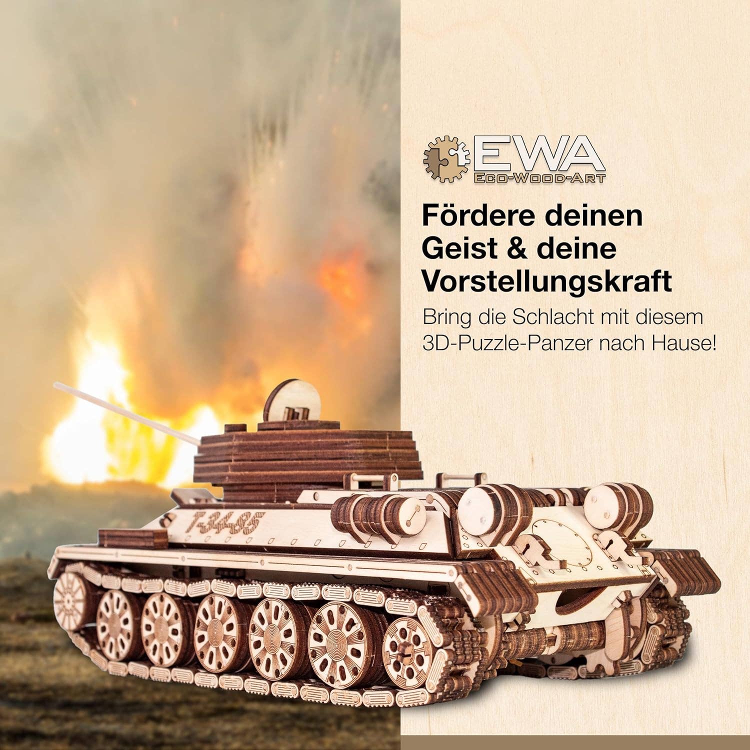 EWA T-34-85 Tank 3D Mechanical Wooden Puzzle
