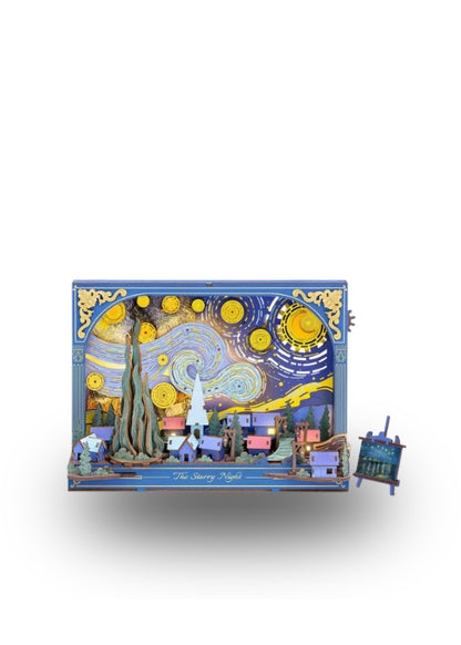 The Starry Night — DIY 3D Wooden Puzzle Wall Art with Night Light